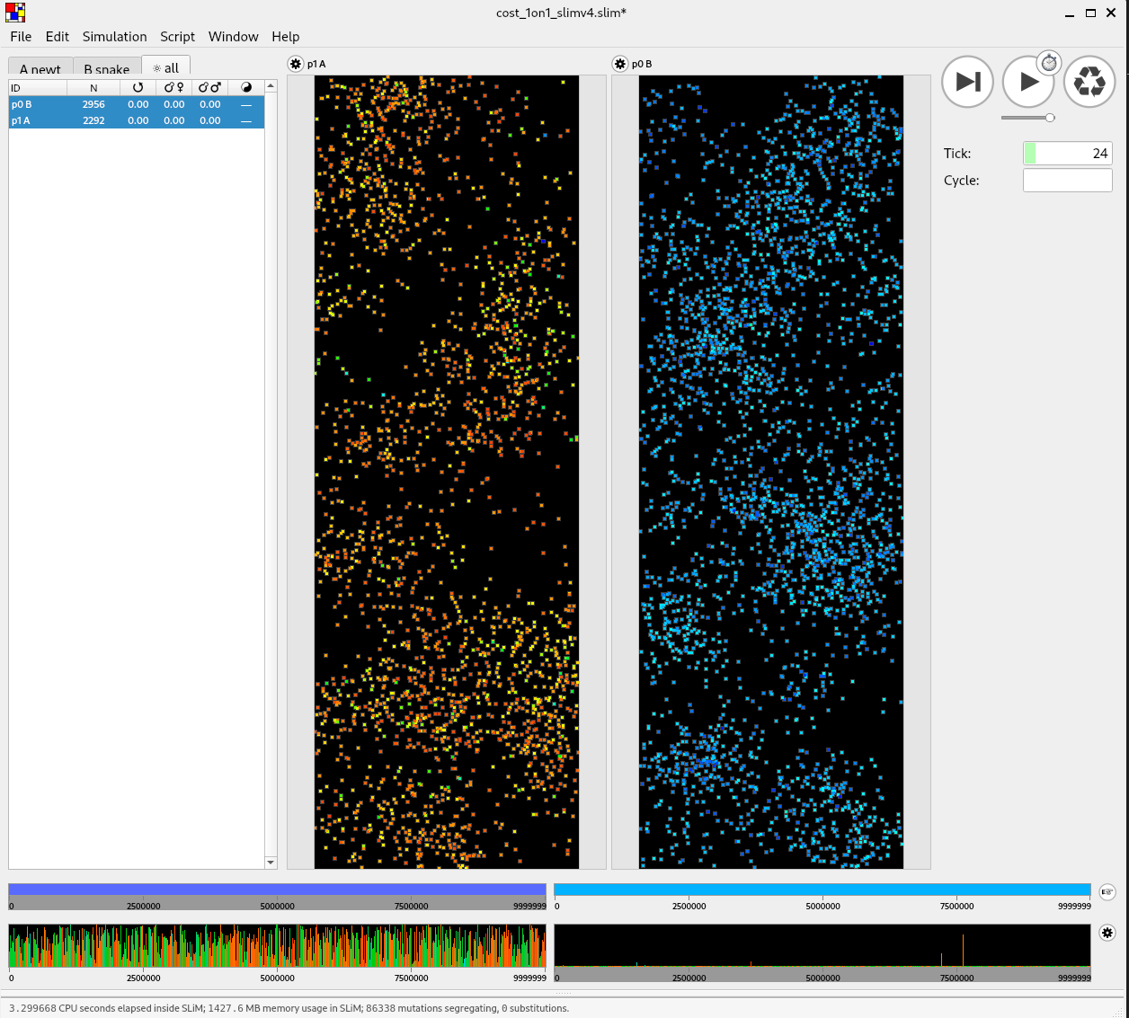 Screenshot of a SLiM simulation