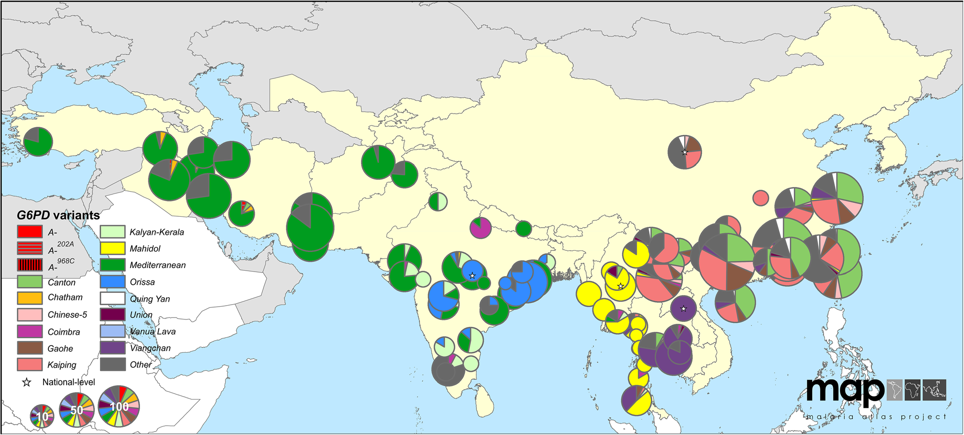 glucose-6-phosphate dehydrogenase deficiency alleles from Howes et al 2013